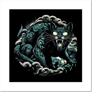 Spooky yokai angry cat Posters and Art